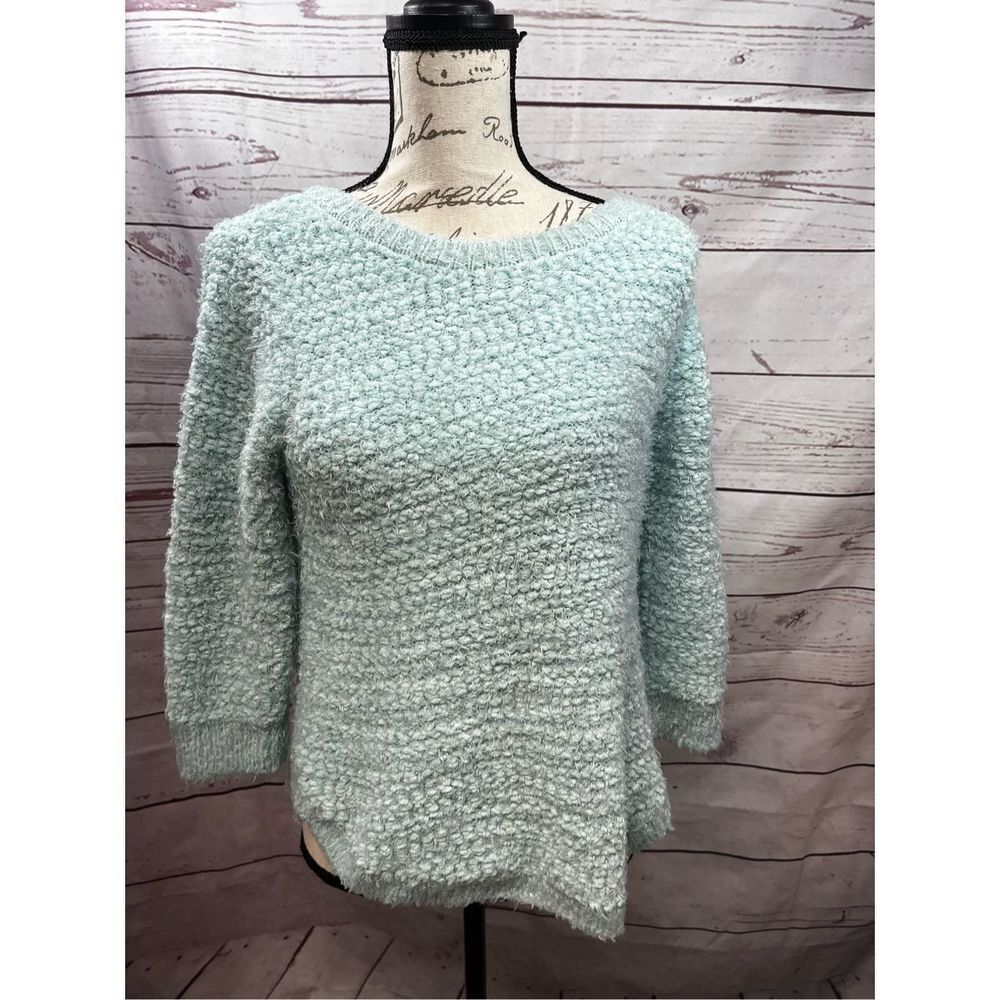 Hannah‎ Fuzzy Textured Knit Sweater Women's Medium Blue Pullover Comfortable
